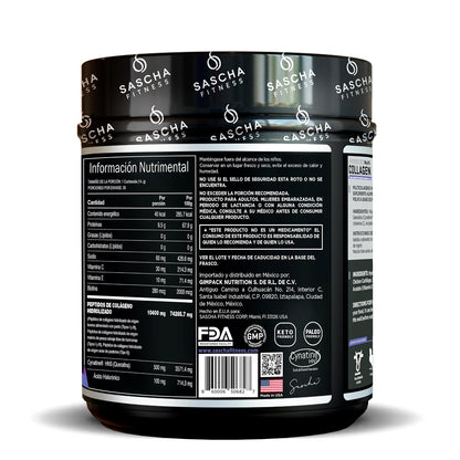 Sascha Fitness Multi Colágeno Hidrolizado | Ácido Hialurónico | Biotina | Cynatine HNS | Vitamina C & E - Sabor Chocolate