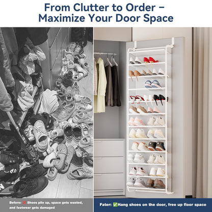Whitmor Organizador de Zapatos 36 Pares 12 Niveles | Sobre puerta/montaje en pared, dormitorio/entrada/armario, marco metal malla, no taladrar