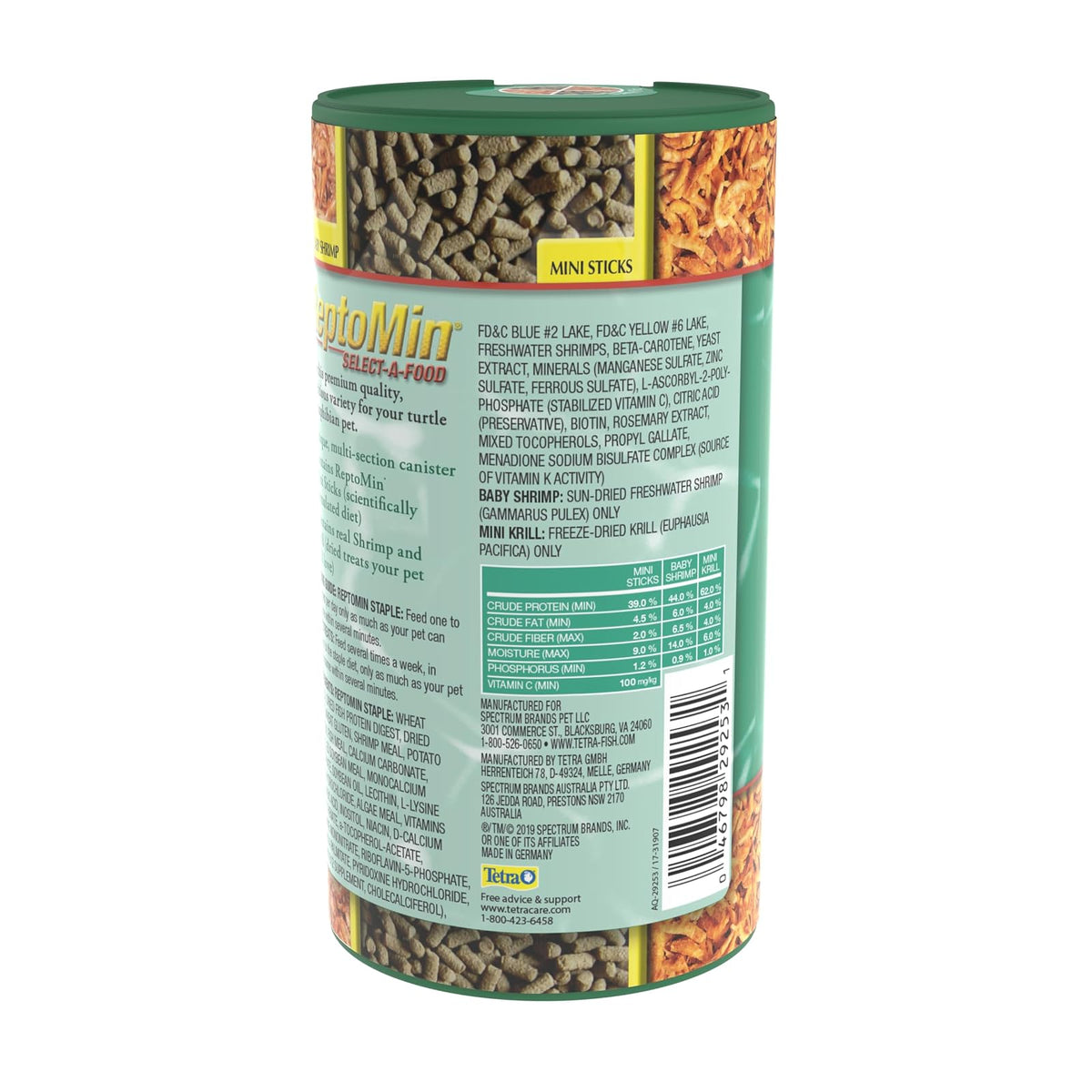 Tetra ReptoMin Alimento Selecto para Tortugas y Anfibios 3 en 1 de Reptomin, Baby Shrimp y Mini Krill Treats Contiene 44 Gramos