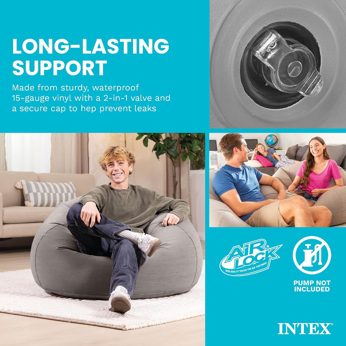 Intex Beanless Bag™ Silla Inflable, 107 cm x 104 cm x 68.5 cm, beige