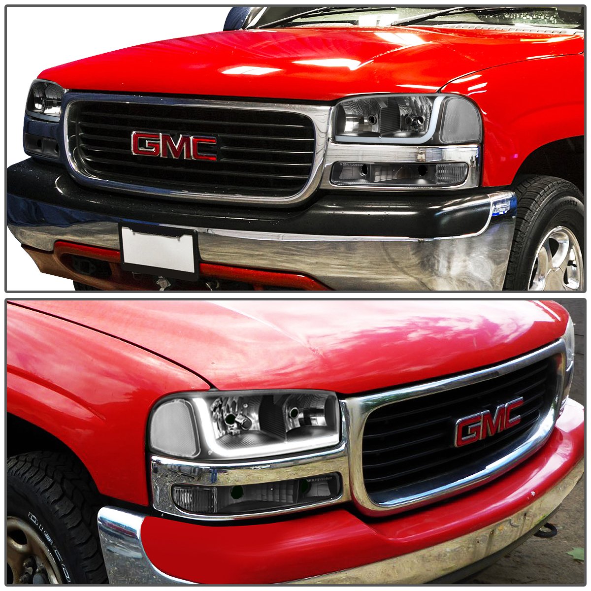 DNA Motoring Faros LED DRL Negro Transparente HL-LB-SIERRA99-BK-CL1 para Sierra Yukon 99-07