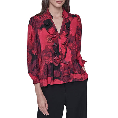 Karl Lagerfeld - Blusa de Manga Larga con Cuello en V para Mujer