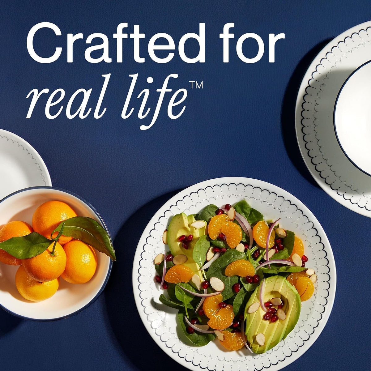 Corelle 6-Piece 8.5" Lunch Round Plates, Vitrelle Triple Layer Glass, Lightweight Round Plates, Salad Plates, Chip and Scratch Resistant, Microwave and Dishwasher Safe, Caspian, Medium, Portofino