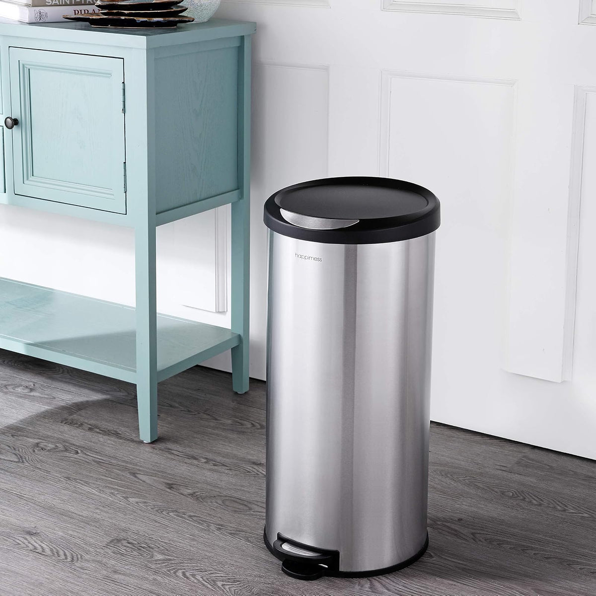 happimess HPM1001A Oscar - Bote de Basura Redondo de 8 galones Abierto con Mini Bote de Basura Gratuito, Moderno, a Prueba de Huellas Dactilares para el hogar, la Cocina, la Oficina, Grande: 7.9