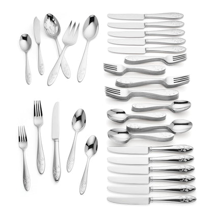Lenox Cubiertos Butterfly Meadow 65 Piezas para 12 Comensales con Cubiertos para Servir, Acero Inoxidable 18/10