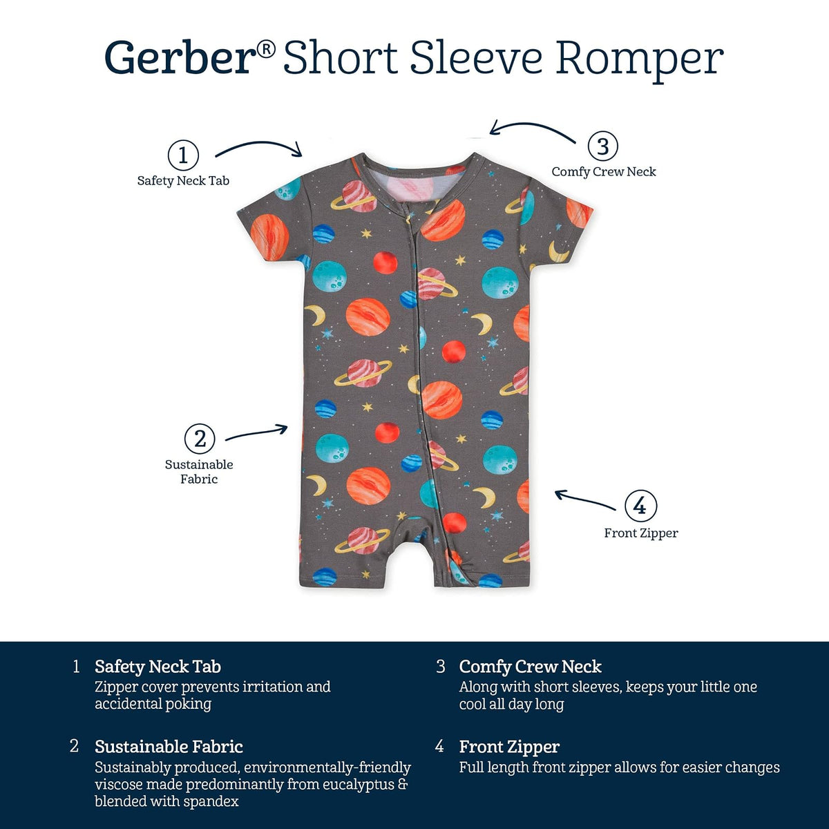 Gerber Mameluco de manga corta suave hecho de eucalipto MamelucoUnisex bebé
