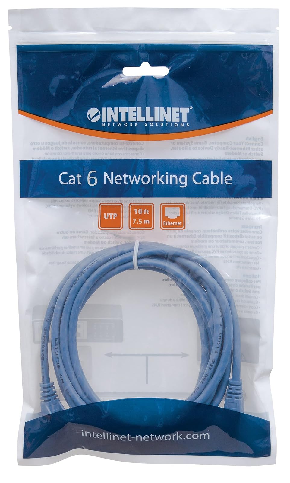Intellinet 342629 Cable Ethernet Cat 6 UTP 7.5 m Azul, Cable LAN RJ45 Macho a Macho con Contactos Chapados en Oro, Cable de Red para Router, Modem, Switch Ethernet, PC Gamer y PS5