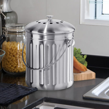 Oggi - Contenedor de compostaje para encimera con Tapa de 1 galón para Interior con Filtro de carbón, contenedor de compostaje de Acero Inoxidable, cubeta Ideal para Cocina y Productos ecológicos