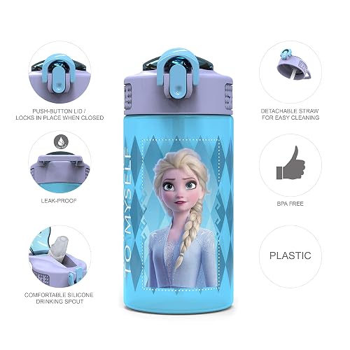 Zak Designs Disney Cover case Rosa, Frozen - Juego de 2 botellas de agua de plástico, Set de 2 piezas, 1