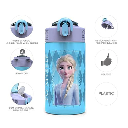 Zak Designs Disney Cover case Rosa, Frozen - Juego de 2 botellas de agua de plástico, Set de 2 piezas, 1