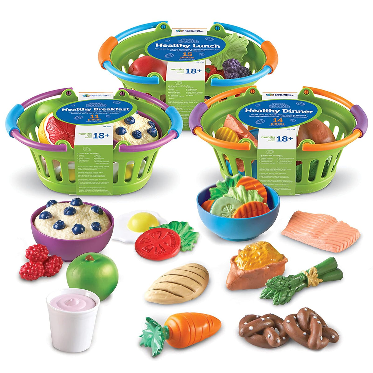 Cena saludable New Sprouts | Juego de comida, juguetes de cocina, juego de 14 piezas, edad 18 meses - Paquete de alimentos saludables