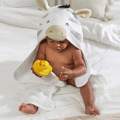 Gerber Baby - Juego de 4 Toallas con Capucha y paño de Toalla con Capucha y diseño de Animales, Cebra Gris, Talla única