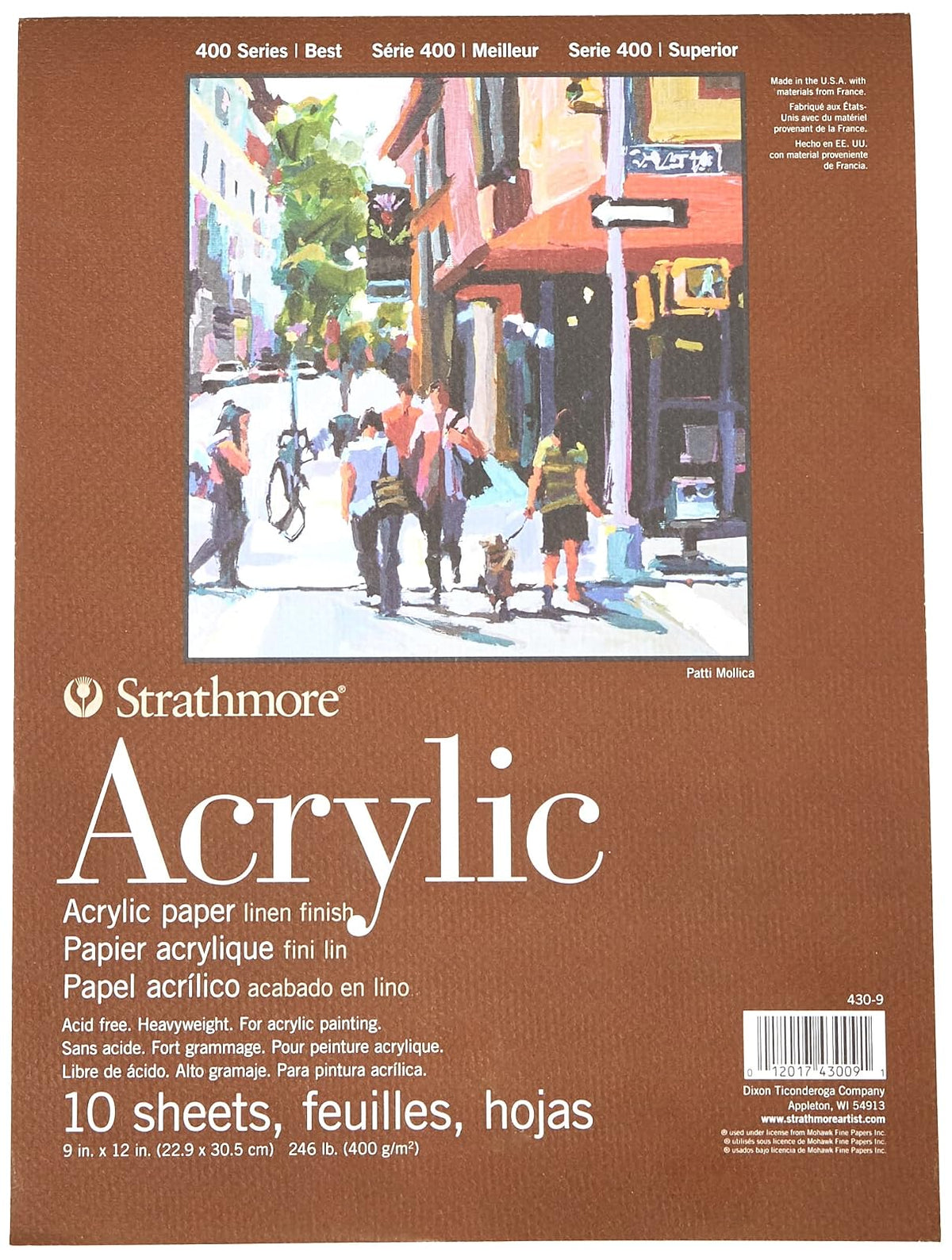 Strathmore Serie 400 - Bloc de Papel acrílico, Acabado de Lino, Pegamento, 10 Hojas, Hojas Sueltas, Blanco, 9 by 12"
