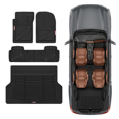 Motor Trend FlexTough - Juego Completo de Alfombrillas de Goma Negras avanzadas con Forro de Carga, Borde Combinado Delantero y Trasero para Adaptarse a Automóviles, Furgonetas, SUV, Todo Tipo de Clima
