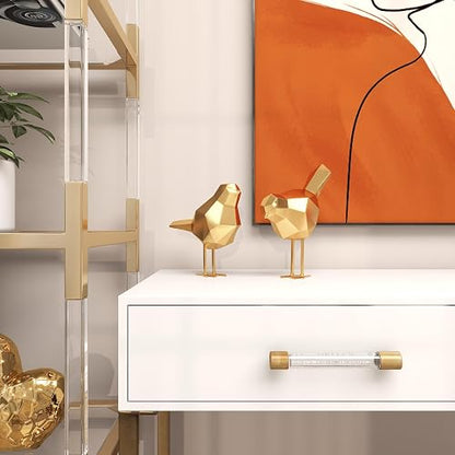 CosmoLiving by Cosmopolitan Polystone - Escultura de pájaro con Detalles de Origami, Juego de 2 Unidades, 7 Pulgadas, 8 Pulgadas de Alto, Dorado