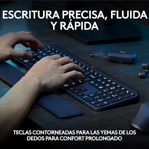 Logitech MX Keys S Teclado inalámbrico, bajo Perfil, preciso y silencioso, Teclas programables, retroiluminado, Bluetooth, USB C Recargable, para Windows PC, Linux, Chrome, Mac - Negro