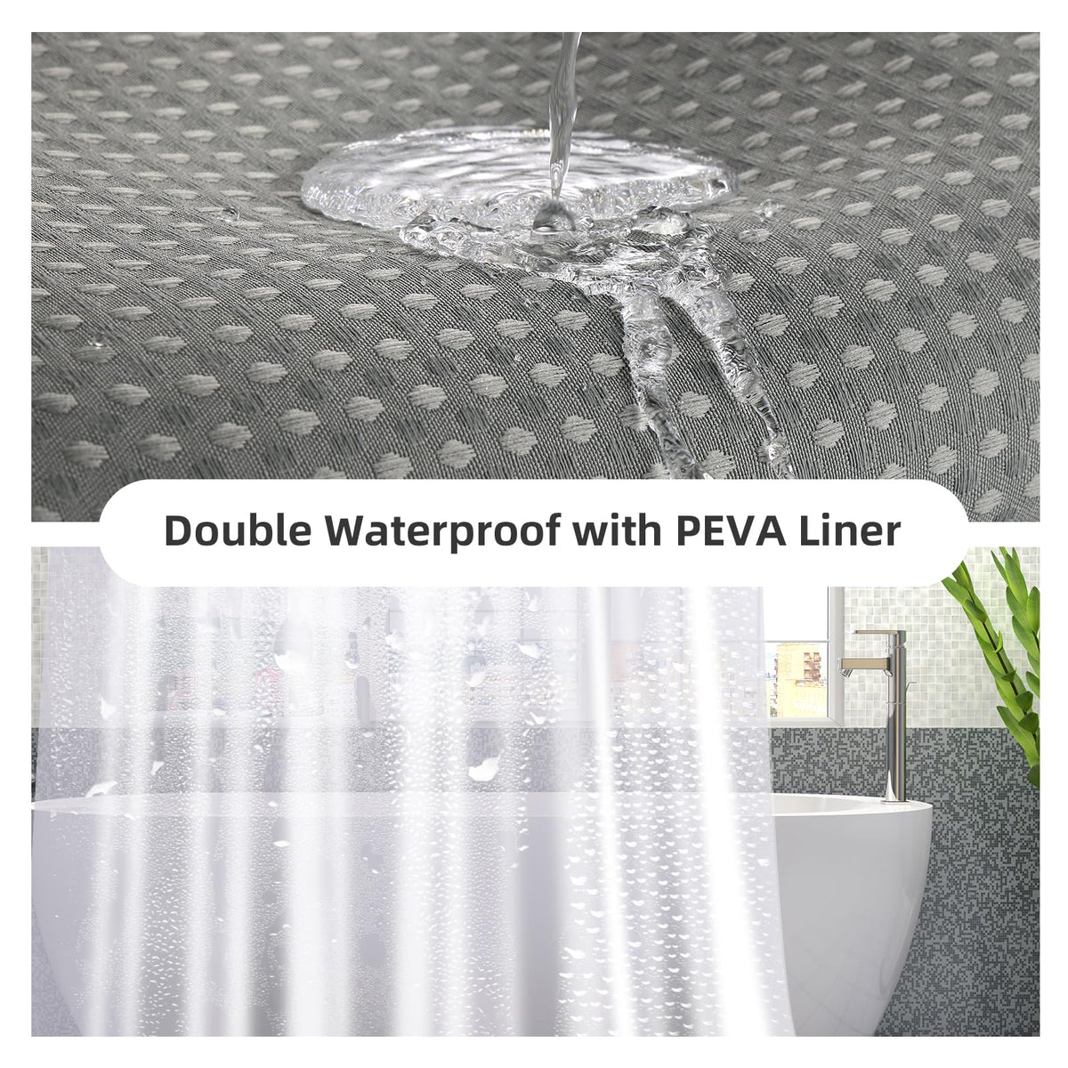 LaCyan 3 en 1 Cortina de Ducha Impermeable y Juego de Forro Transparente con 12 Ganchos para baño Cortinas de Ducha de poliéster Resistente 72 Pulgadas (Gris, 183W*183H)