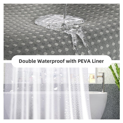 LaCyan 3 en 1 Cortina de Ducha Impermeable y Juego de Forro Transparente con 12 Ganchos para baño Cortinas de Ducha de poliéster Resistente 72 Pulgadas (Gris, 183W*183H)