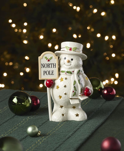 Lenox 897869 Happy Holly Days - Figura de muñeco de Nieve iluminada con Poste Norte