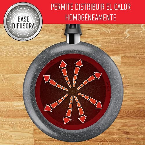 Sartén de 26 cm T-Fal Everyday Titanium Negro con Antiadherente Easy Plus con Thermo-Señal, B5750582