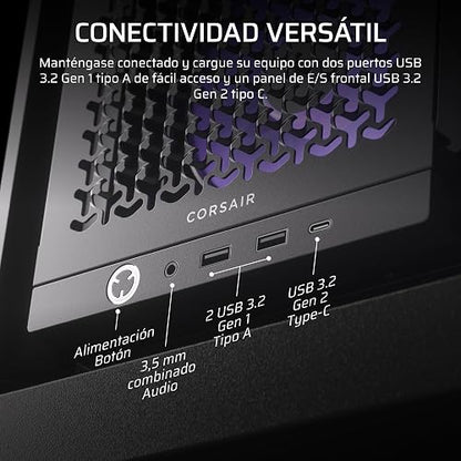 Corsair Frame 4000D RS ARGB Caja Modular ATX Mid–Tower para PC – Alto Flujo de Aire, 3 Ventiladores RS ARGB preinstalados, ASUS BTF, MSI Project Zero, Gigabyte Project Stealth – Negro