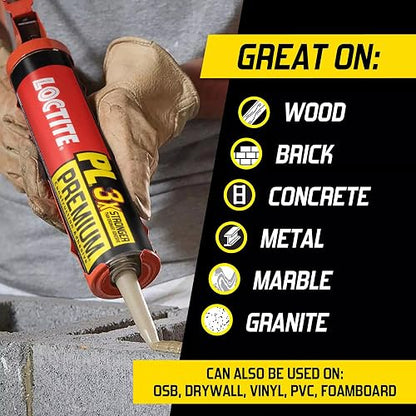 Loctite PL - calcomanía de construcción de poliuretano premium, pegamento versátil para madera, hormigón, piedra, metal y más, 10 onzas, cartucho, 1 paquete