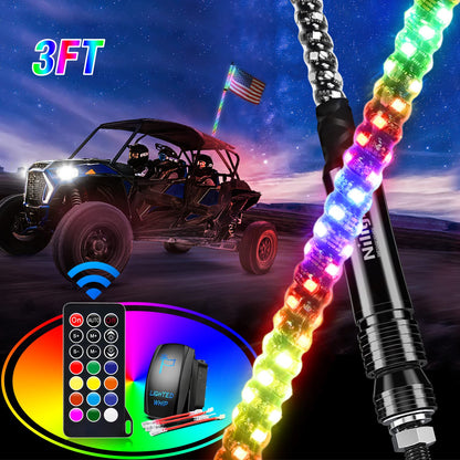 Nilight Luz Látigo LED RGB Espiral 3FT con Control Remoto RF para ATV UTV Polaris RZR