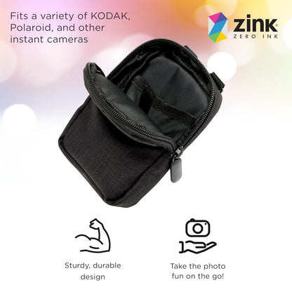 Zink - Funda Suave para cámara – Pequeña impresión instantánea para cámara y Bolsa de Impresora con Bolsillo de Papel fotográfico, Cierre de Cierre y Correa de Hombro Cruzada, Color Negro