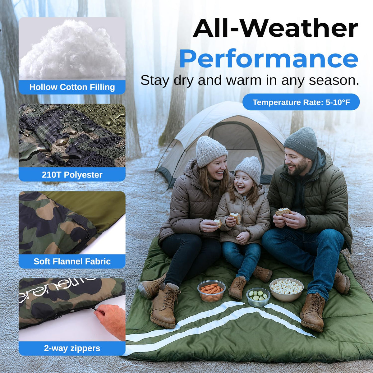 Saco de Dormir para mochilero, Equipo de Campamento, Saco de Dormir Doble para Adultos/Adolescentes con 2 Almohadas, Bolsa – Sacos de Dormir Ligeros a Prueba de Clima al Aire última intervensión,