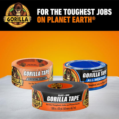 Gorilla - Cinta adhesiva negra, 1.9 pulgadas x 50 yardas (paquete de 1) - Resistente y resistente a la intemperie para interiores o exteriores