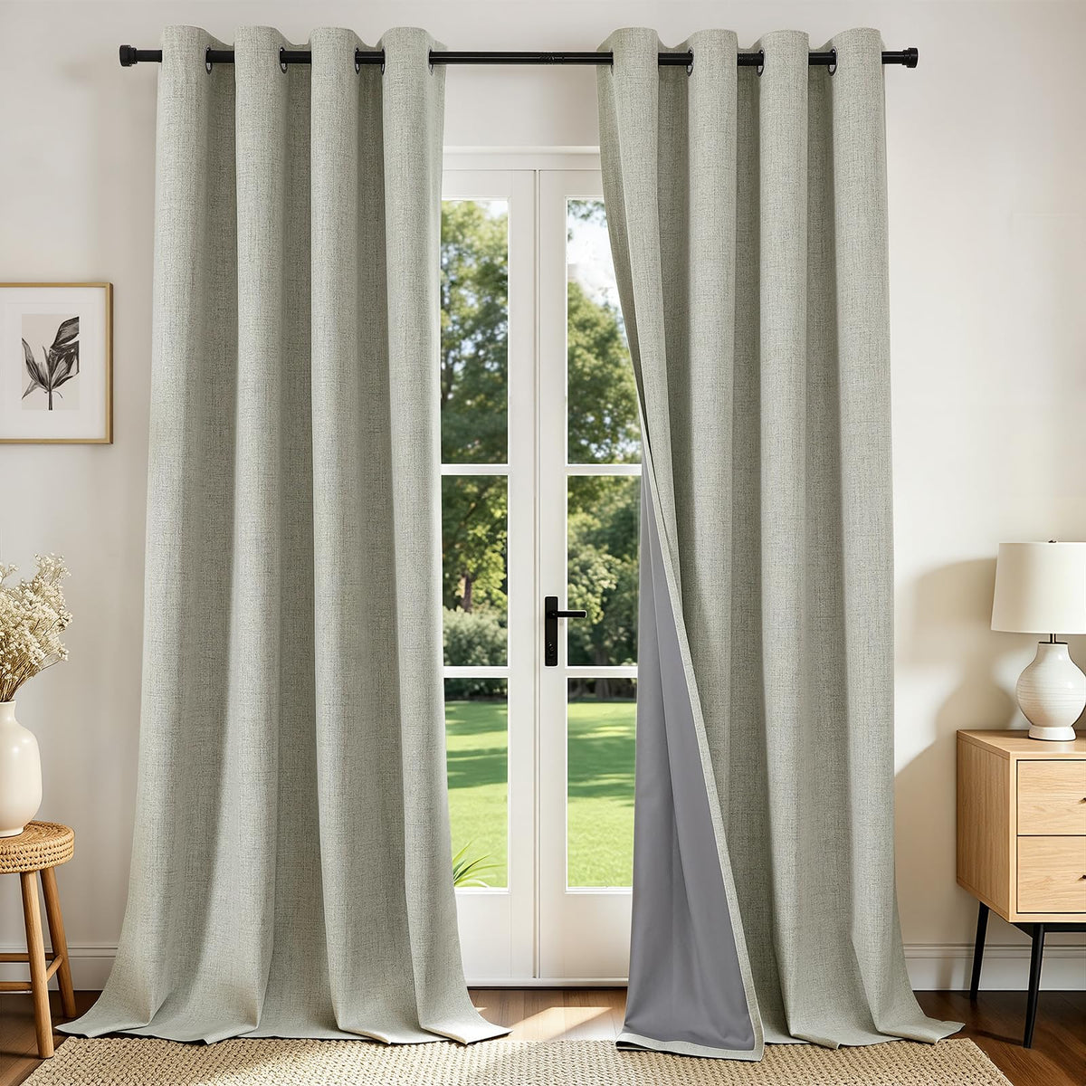 Joydeco Cortinas Opacas de Lino Sintético, 2 Paneles - Beige claro - 132An x 274Al cm (2 Paneles)