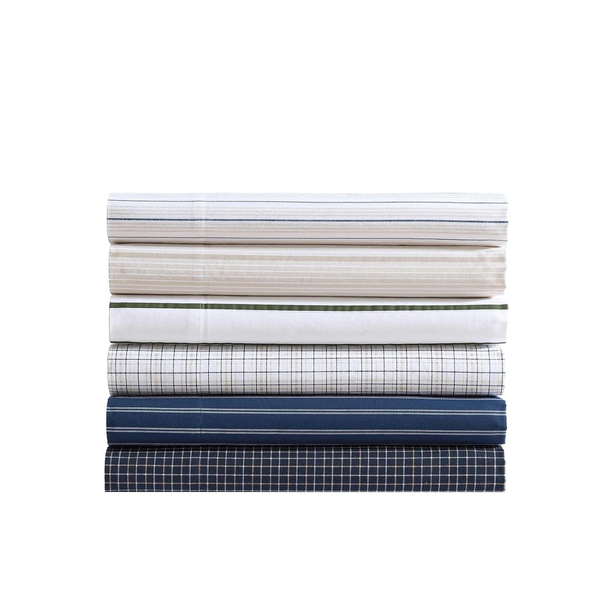 Nautica - Juego de sábanas de percal de algodón de Alta Calidad, Juego de Ropa de Cama a Rayas, Certificado Oeko-Tex, Color Azul Rayado, tamaño Individual XL
