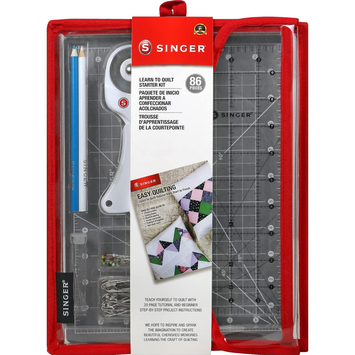 SINGER - Kit de costura para principiantes y adultos con cortador giratorio, tapete de corte, regla acrílica y más