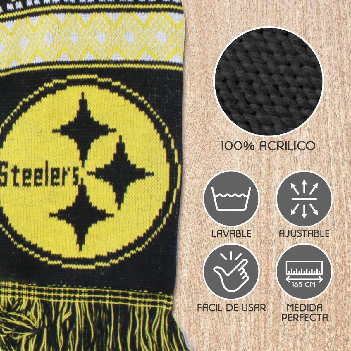NFL JTNFL-3041-PI Bufanda para Invierno Steelers Unisex Adulto, Color Negra, Unitalla