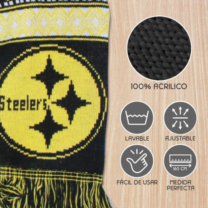 NFL JTNFL-3041-PI Bufanda para Invierno Steelers Unisex Adulto, Color Negra, Unitalla