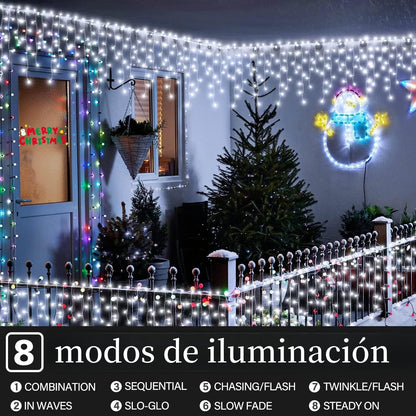 Luces Navideñas Cascada de Luces led -POWEROAK Luces de Navidad 4M 200LED IP44 Serie de Cascada led con 8 Modos de Iluminación Luz cascada Navidad Decorativas. (4M 200LED, Blanco frío)