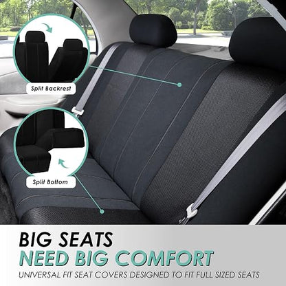 FH GROUP Universal Fit Full Set Sports Fabric Car Seat Cover with Airbag & Split Ready, (Black) (FH-FB070115, Fit Most Car, Truck, SUV, or Van)