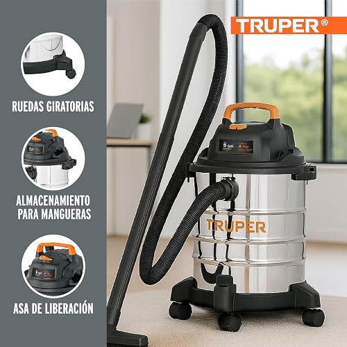 Truper ASP-5X Aspiradora de sólidos y líquidos de 5 GAL en Acero INOX