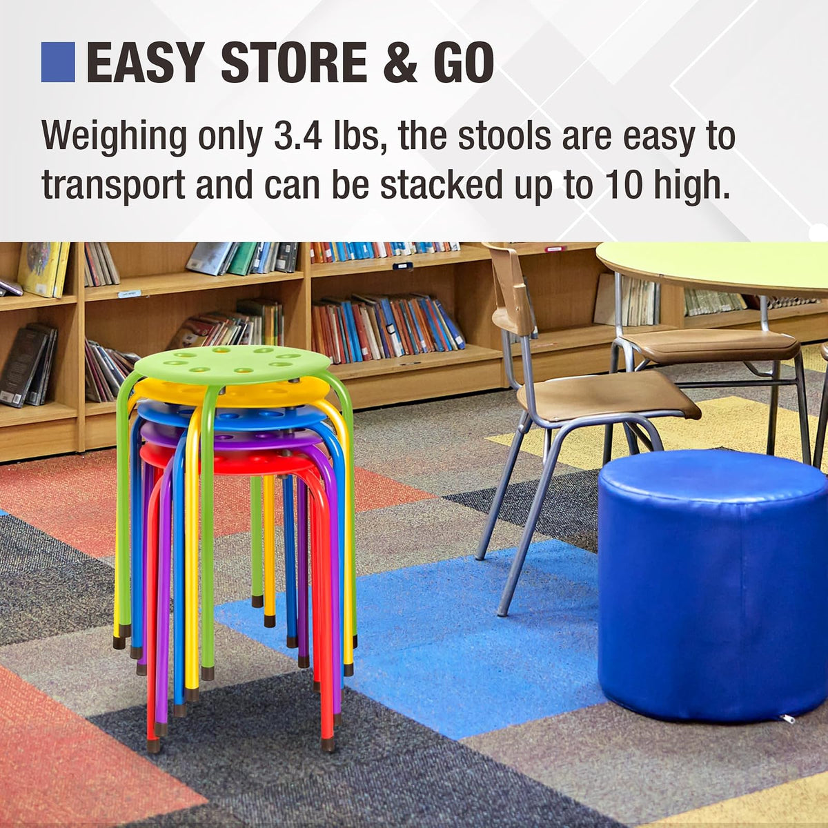 Norwood Commercial Furniture NOR-1101AC-SO Plastic Stack Stools, 17.75" Height, 11.75" Width, 11.75" Length, Assorted Colors (Pack of 5)