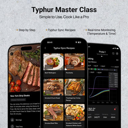 Typhur Sync - Termómetro inalámbrico para carne Quad Gen 2 | 4 sondas | 6 sensores | visualización LCD | WiFi y Bluetooth 5.3 | Estabilidad y alcance mejorados | IPX8 impermeable | para barbacoa