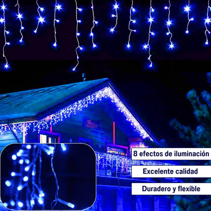 Luces Navideñas Cascada de Luces led -POWEROAK Luces de Navidad 9M 500LED IP44 Serie de Cascada led con 8 Modos de Iluminación Luz cascada Navidad Decorativas. (9M 500LED, Azul)