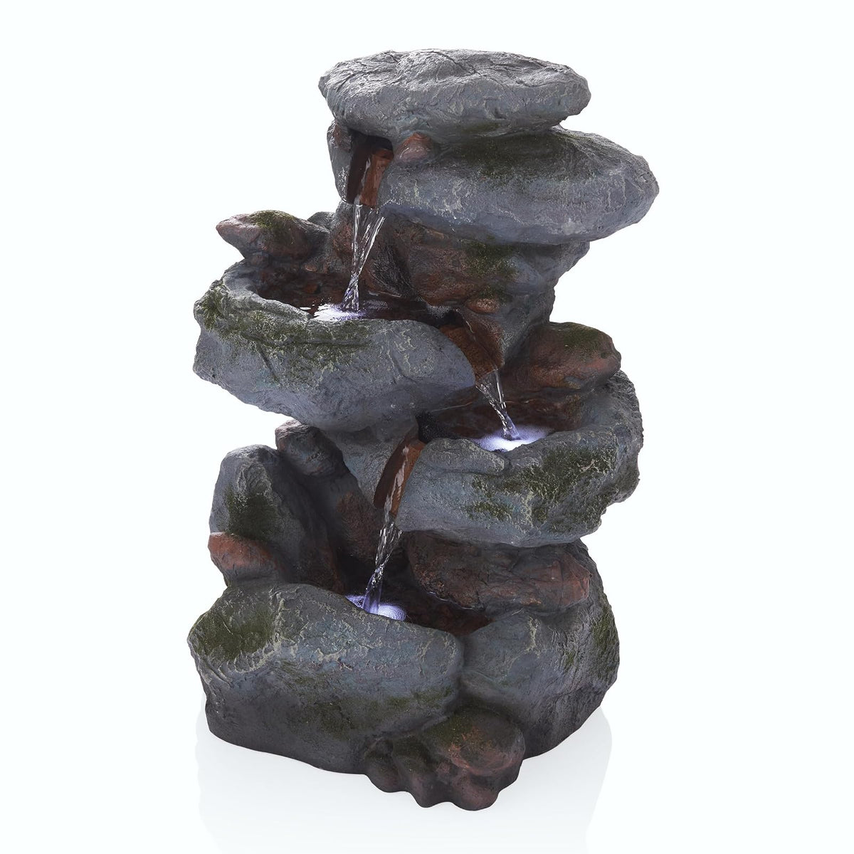 Alpine Corporation WIN582 Fuente en Cascada Estilo Roca de 3 Niveles para Exteriores con Luces LED y Aspecto de Piedra Natural, 22", Gris