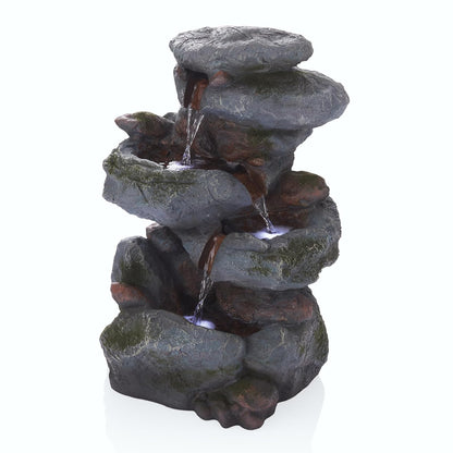 Alpine Corporation WIN582 Fuente en Cascada Estilo Roca de 3 Niveles para Exteriores con Luces LED y Aspecto de Piedra Natural, 22", Gris