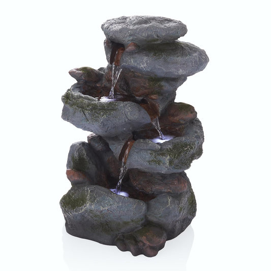 Alpine Corporation WIN582 Fuente en Cascada Estilo Roca de 3 Niveles para Exteriores con Luces LED y Aspecto de Piedra Natural, 22", Gris