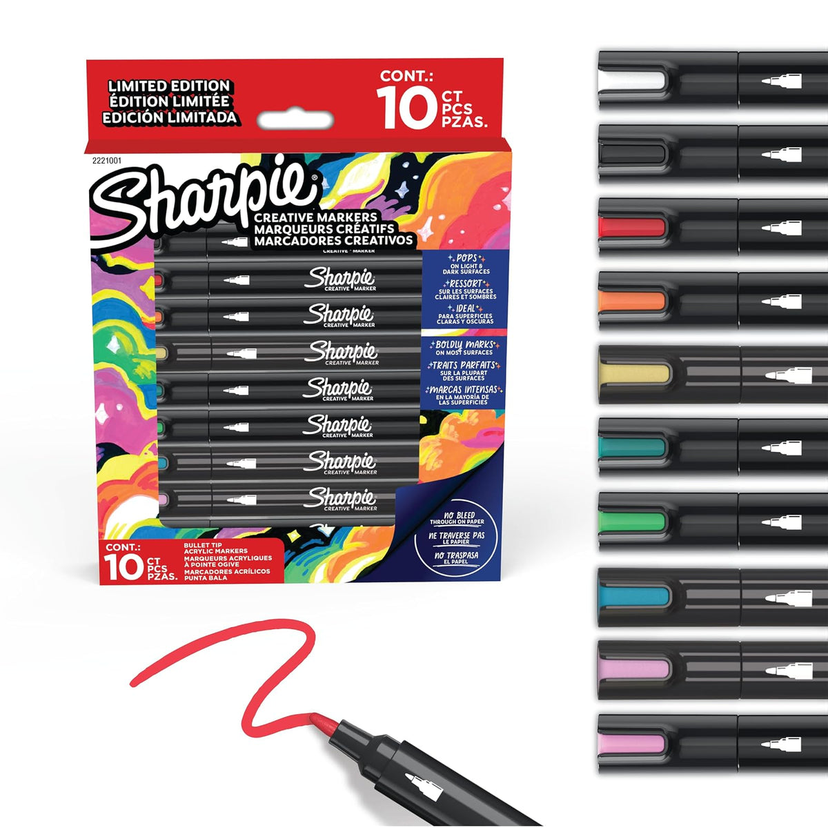 Sharpie® Marcadores Creativos, Marcadores Acrílicos a Base de Agua, Punta Bala, Colores Surtidos, 10 Piezas