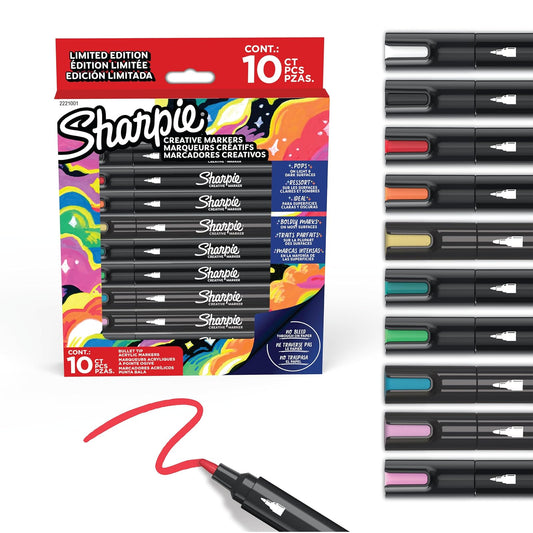 Sharpie® Marcadores Creativos, Marcadores Acrílicos a Base de Agua, Punta Bala, Colores Surtidos, 10 Piezas