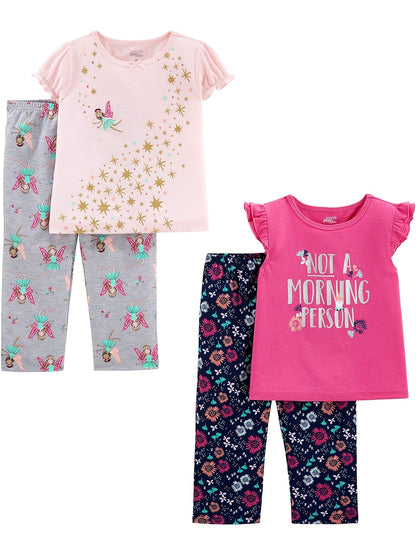 Simple Joys by Carter's Pijama de Poliéster para Niña, Paquete de 4 Piezas - 5 Años - Estampado de hadas - florales - textos