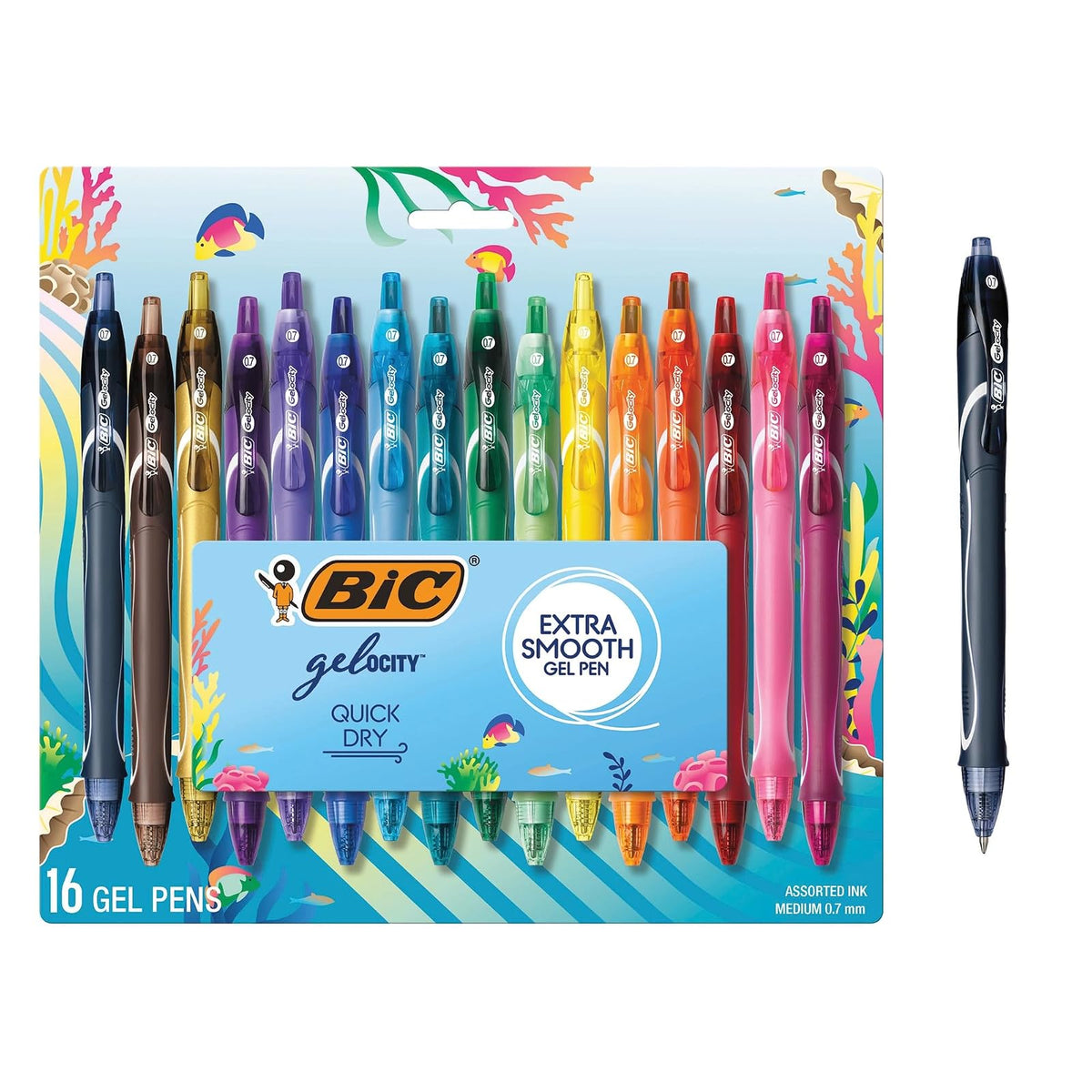 BIC Gelocity Quick Dry Ocean - Juego de rotuladores de gel con tinta de secado rápido y diseño retráctil