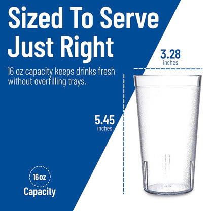 Carlisle - Vaso de plástico apilable resistente a roturas 5216-207, 16 onzas, transparente (paquete de 24)