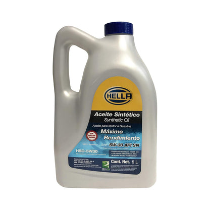 Hella Aceite 100% Sintético Para Motor A Gasolina 5W30, Garrafa De 5 Litros + Engine Flush Plus Lavador interno de Motor.